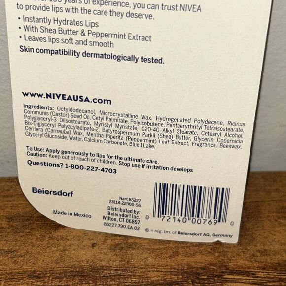 4 Packs, Nivea Mint & Mineral Refreshing Lip Care Shea & Peppermint Extract - Picture 7 of 7